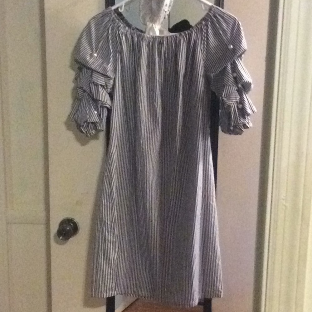 off the shoulder seersucker dress